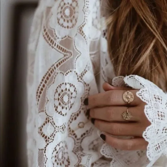 White Lace See through Bohemian Long Sleeve Shirt - Picture 6 of 16